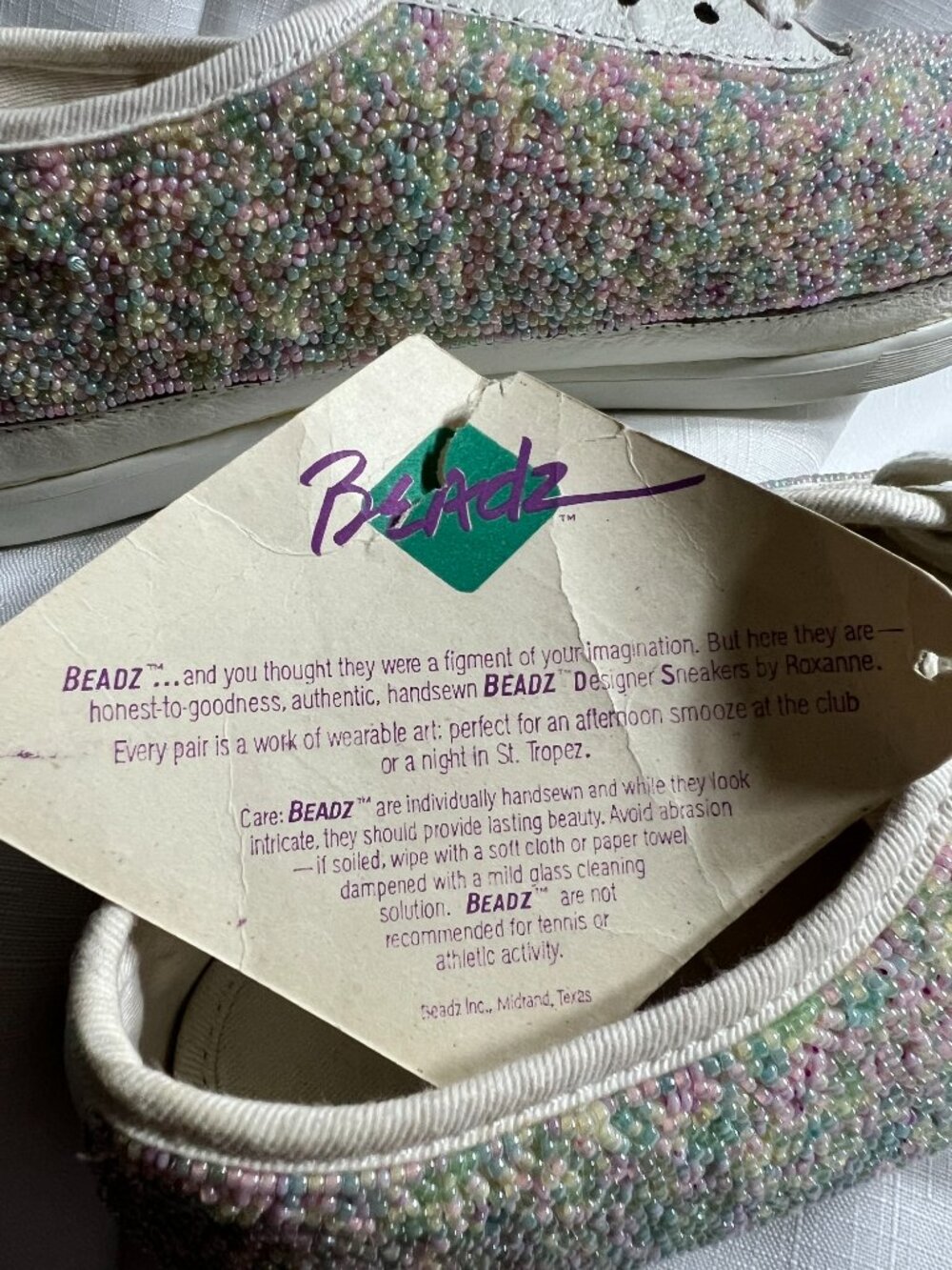 VTG 1989 BEADZ Deadstock Pastel Rainbow Beaded Sneakers Sz 8 - Picture 2 of 12